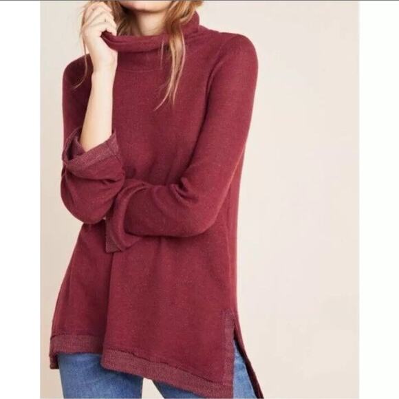 Anthropologie x Maeve Sweater Women's Medium Burgundy Cowl Neck Pullover Tunic - Picture 1 of 12